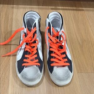 Golden Goose Navy and White Sneakers with Orange Laces